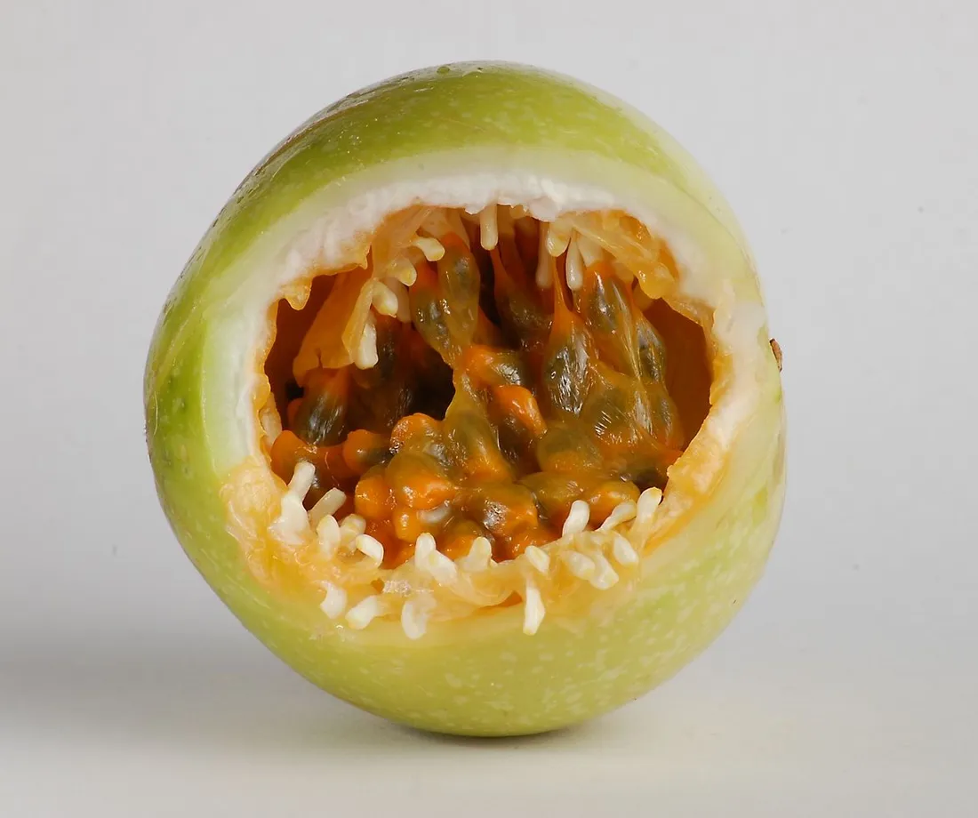 Fruits de la passion entiers et ouverts
